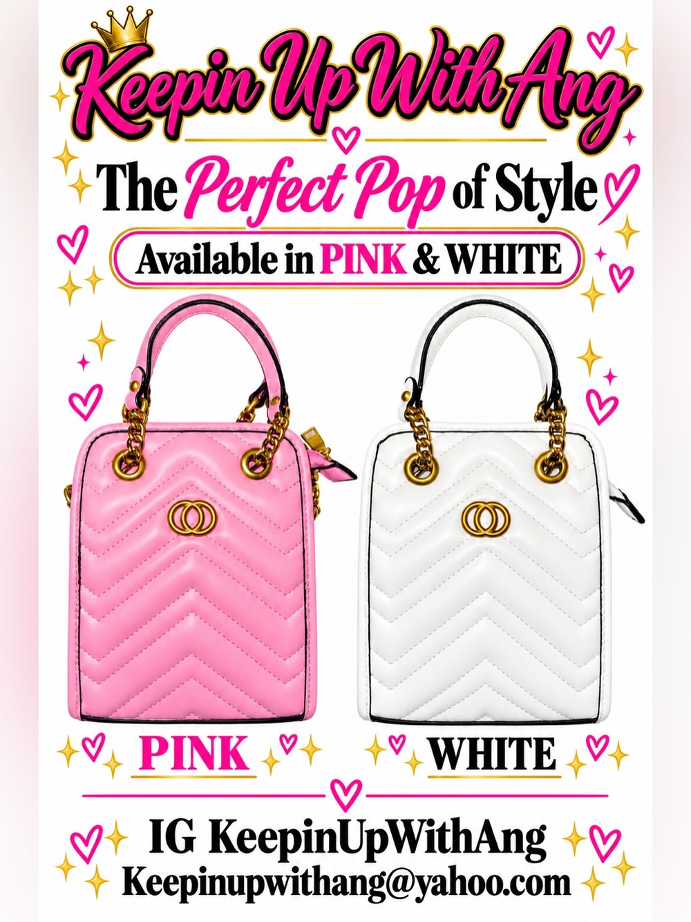 Pink or White Quilted Top-Handle Bag